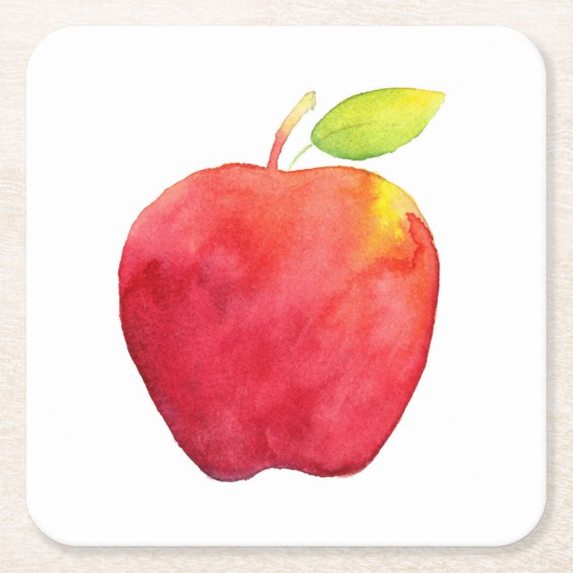 Red Watercolor Apple Rechteckiger Pappuntersetzer (Vorderseite)