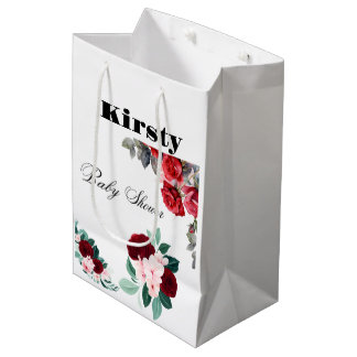 Red Watercolor Blume Babydusche Mittlere Geschenktüte