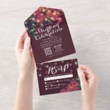 Red Watercolor Blume String Lights Wedding RSVP