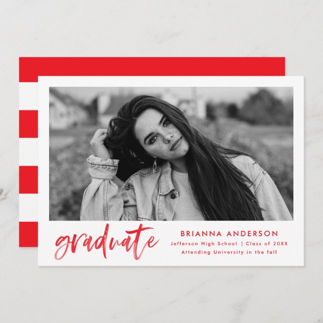 Red Watercolor Brush Script Graduation Party Einladung (Vorne/Hinten)