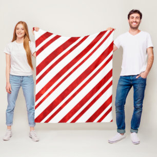 Red Watercolor Candy Cane Streifen Fleecedecke