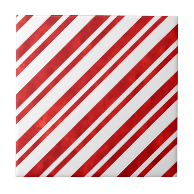Red Watercolor Candy Cane Streifen Fliese (Vorderseite)