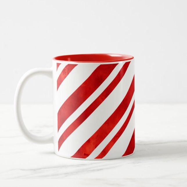 Red Watercolor Candy Cane Streifen Zweifarbige Tasse (Links)