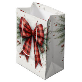 Red Watercolor Christmas Bow Gift Bag Mittlere Geschenktüte