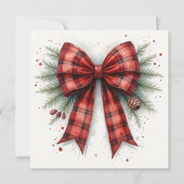 Red Watercolor Christmas Bow Karte (Vorderseite)