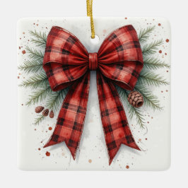 Red Watercolor Christmas Bow Keramikornament