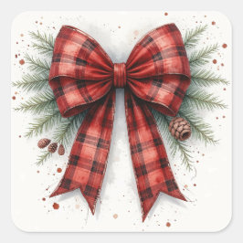 Red Watercolor Christmas Bow Quadratischer Aufkleber
