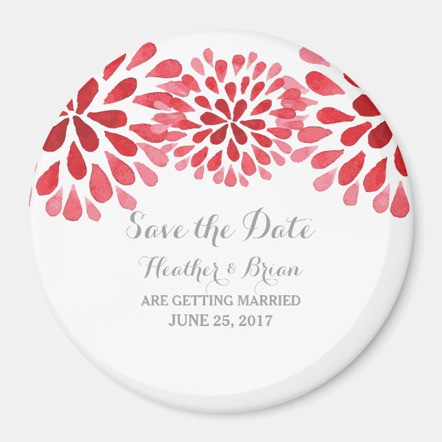 Red Watercolor Chrysanthema Save the Date Magnet (Vorne)