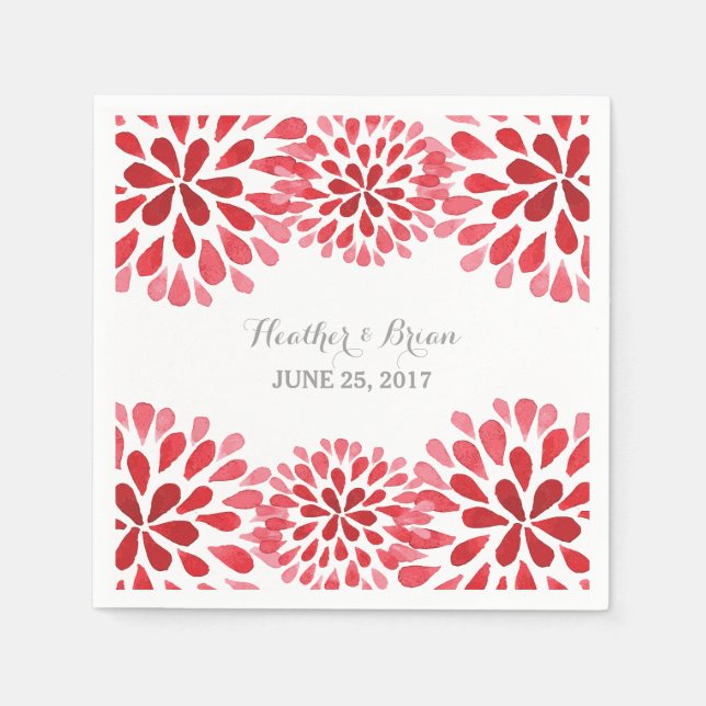 Red Watercolor Chrysanthemum Paper Napkins Serviette (Vorderseite)