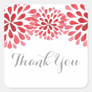 Red Watercolor Chrysanthemum Vielen Dank Quadratischer Aufkleber
