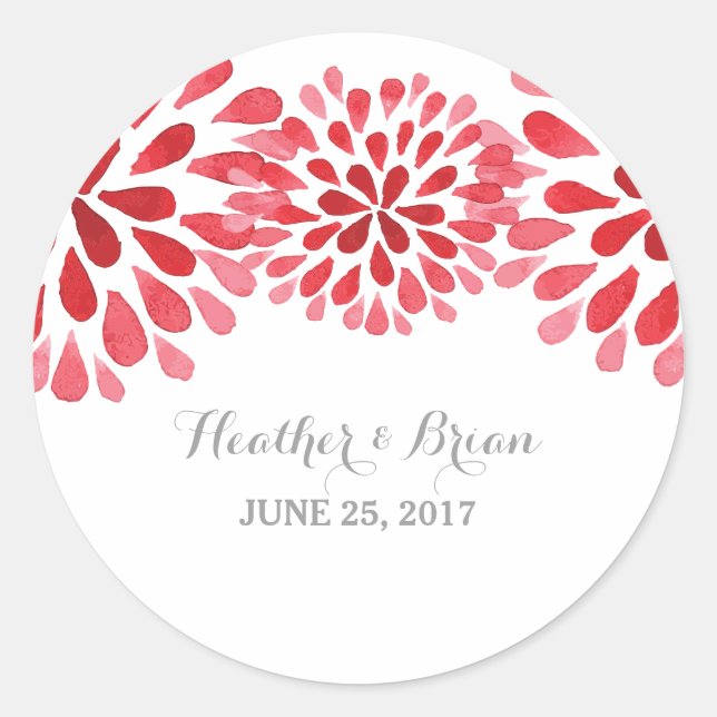 Red Watercolor Chrysanthemum Wedding Stickers (Vorderseite)