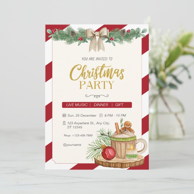 Red Watercolor Custom Brand Weihnachtsgebäck Party Einladung (Stehend Vorderseite)