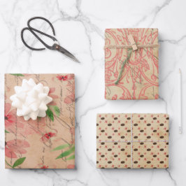 Red Watercolor Daisy Field Vintag Geschenkpapier Set