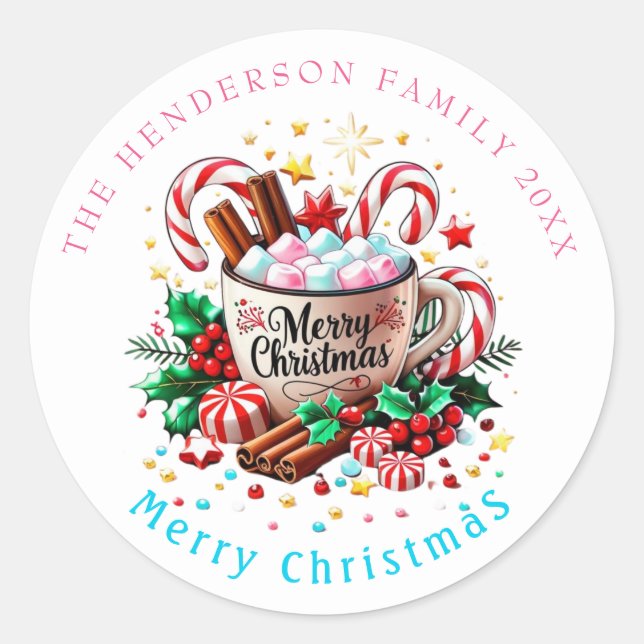 Red Watercolor Festive Christmas Holiday Hot Cocoa Runder Aufkleber (Vorderseite)
