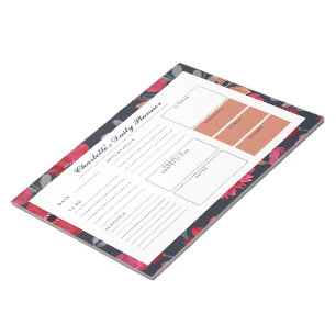 Red Watercolor Floral Custom Daily Desk Planner Notizblock