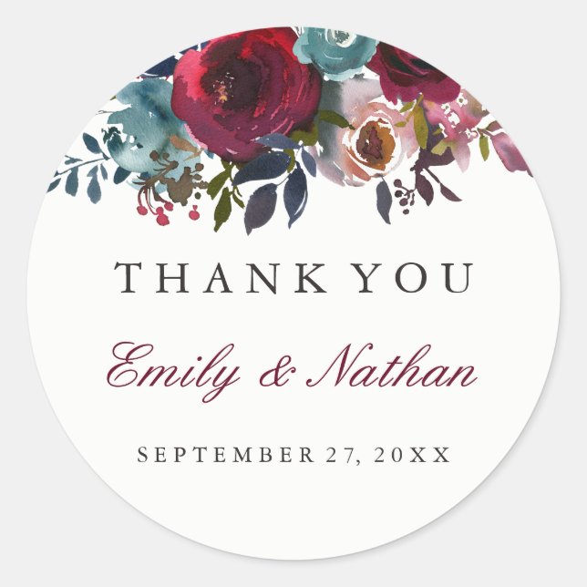 Red Watercolor Floral Wedding Danke Sticker (Vorderseite)