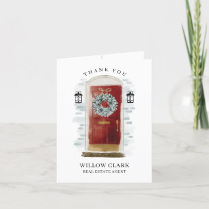 Red Watercolor Front Door & Wreath Vielen Dank Dankeskarte
