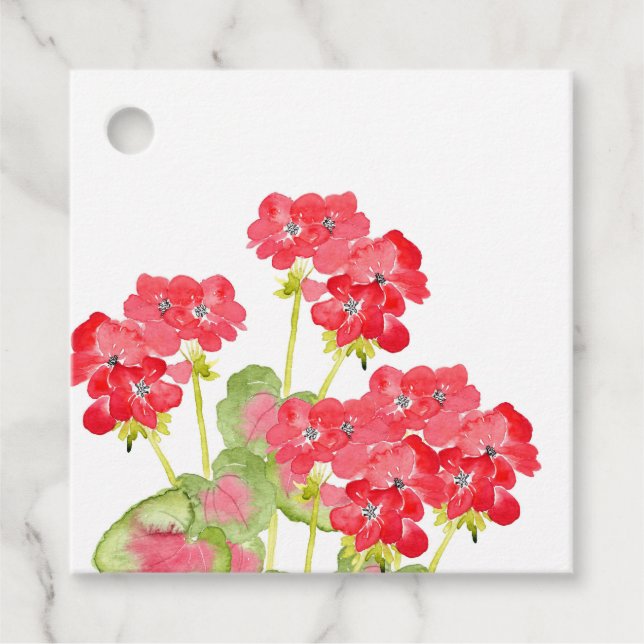 Red Watercolor Geranias 2 Geschenkanhänger (Vorderseite)