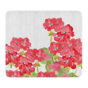 Red Watercolor Geranias Schneidebrett