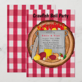 Red Watercolor Gingham Crawfish Party Einladung