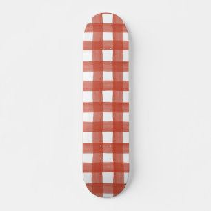 Red Watercolor Gingham Skateboard