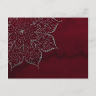 Red Watercolor & Grau/Silver Glitzer Mandala Postkarte