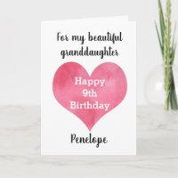 Red Watercolor Heart 9th Birthday Card