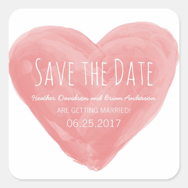 Red Watercolor Heart Save the Date Stickers (Vorderseite)