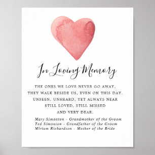 Red Watercolor Heart Wedding Memorial Sign Poster
