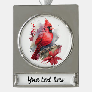 Red Watercolor Kardinal Banner-Ornament Silber