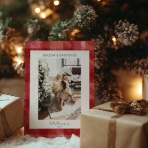 Red Watercolor Kariert Rustikales Foto Saisons Gru Feiertagskarte