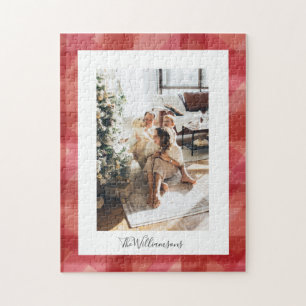 Red Watercolor Kariert Rustikales Weihnachtsgesche Puzzle