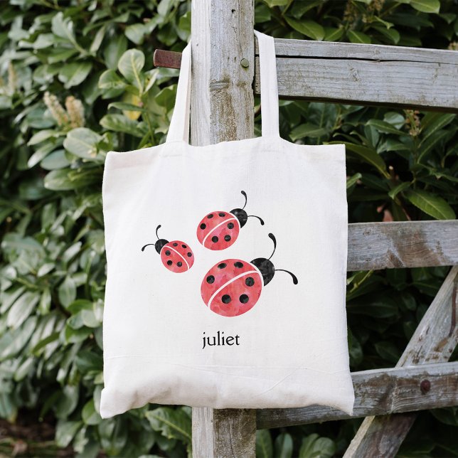 Red Watercolor Ladybugs Personalisiert Tragetasche (Von Creator hochgeladen)