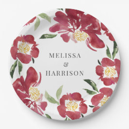 Red Watercolor Peony Wedding Pappteller