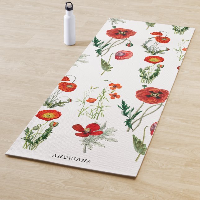Red Watercolor Poppies Florals Custom Name Yogamatte (Beispiel)