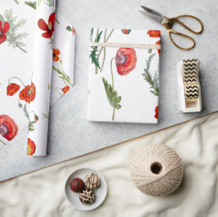 Red Watercolor Poppies Florals Geschenkpapier