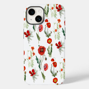 Red Watercolor Poppies Florals iPhone 14 Hülle