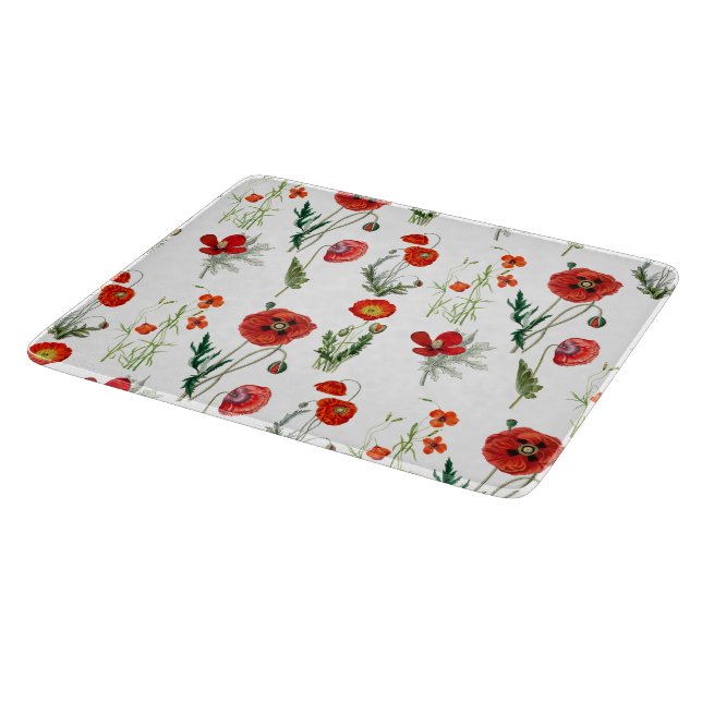 Red Watercolor Poppies Florals Schneidebrett (Ecke)