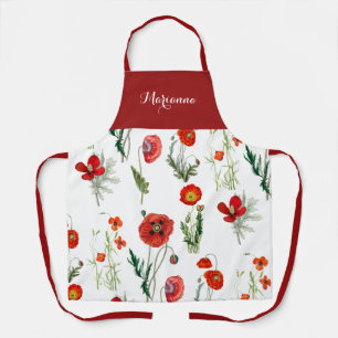 Red Watercolor Poppies Florals Schürze