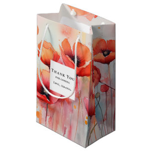 Red Watercolor Poppies in einem Feld Vielen Dank Kleine Geschenktüte