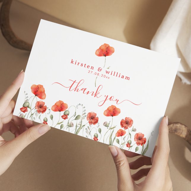 Red Watercolor Poppies, Wedding danke Ihnen Postca Postkarte (Von Creator hochgeladen)