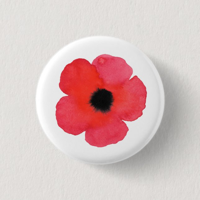 Red Watercolor Poppy Button (Vorderseite)