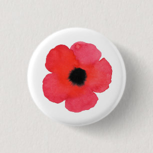 Red Watercolor Poppy Button