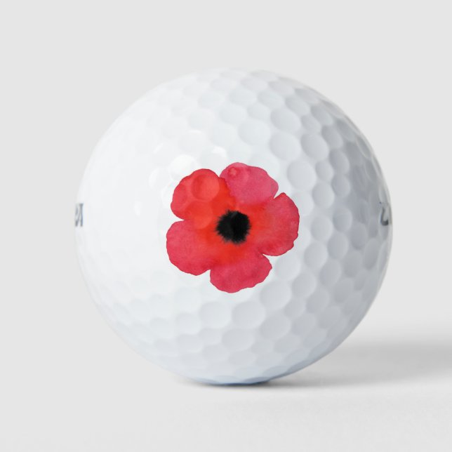 Red Watercolor Poppy Golfball (Vorderseite)