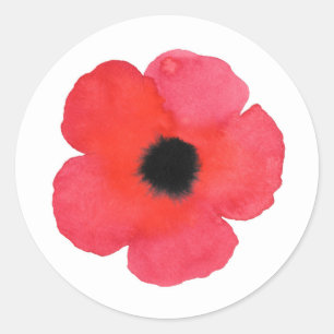 Red Watercolor Poppy Runder Aufkleber