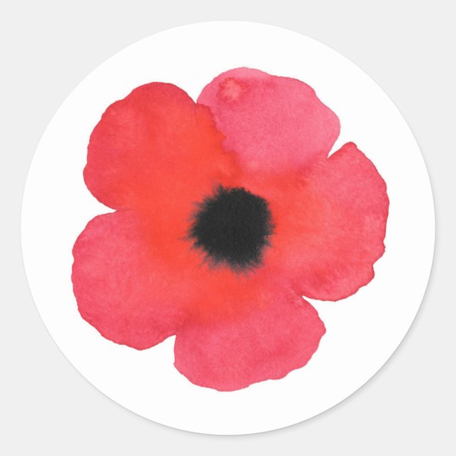 Red Watercolor Poppy Runder Aufkleber (Vorderseite)