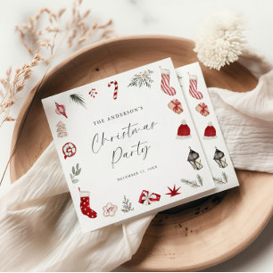 Red Watercolor Rahmen Weihnachts-Party Serviette