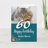 Red Watercolor Rose Cat Foto 60. Geburtstag