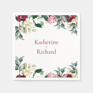 Red Watercolor Rose Hochzeitcocktail Serviette