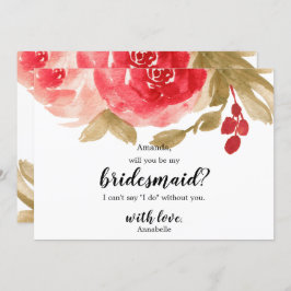 Red Watercolor Rose Wedding is My Bridesmaid Einladung